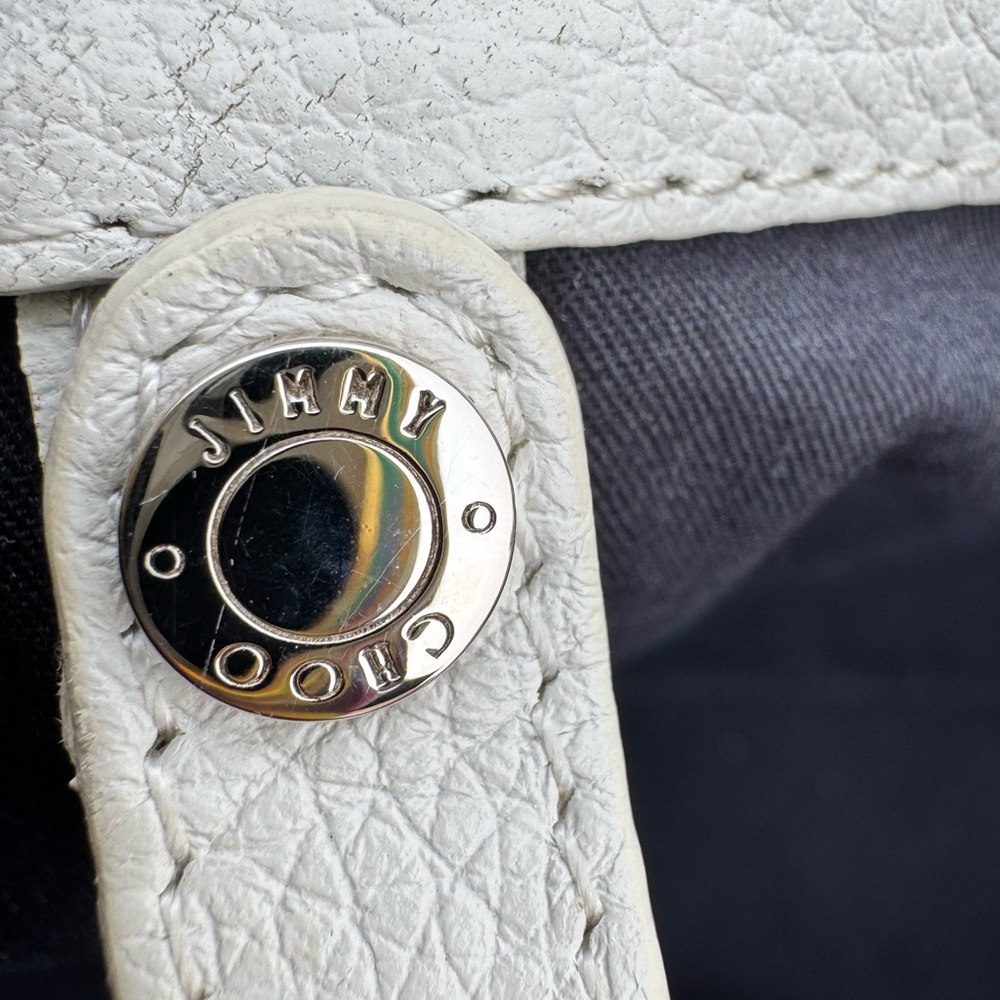Jimmy Choo White Star Embossed Leather Tote Bag Black Handles Made in Italy - Picture 15 of 16